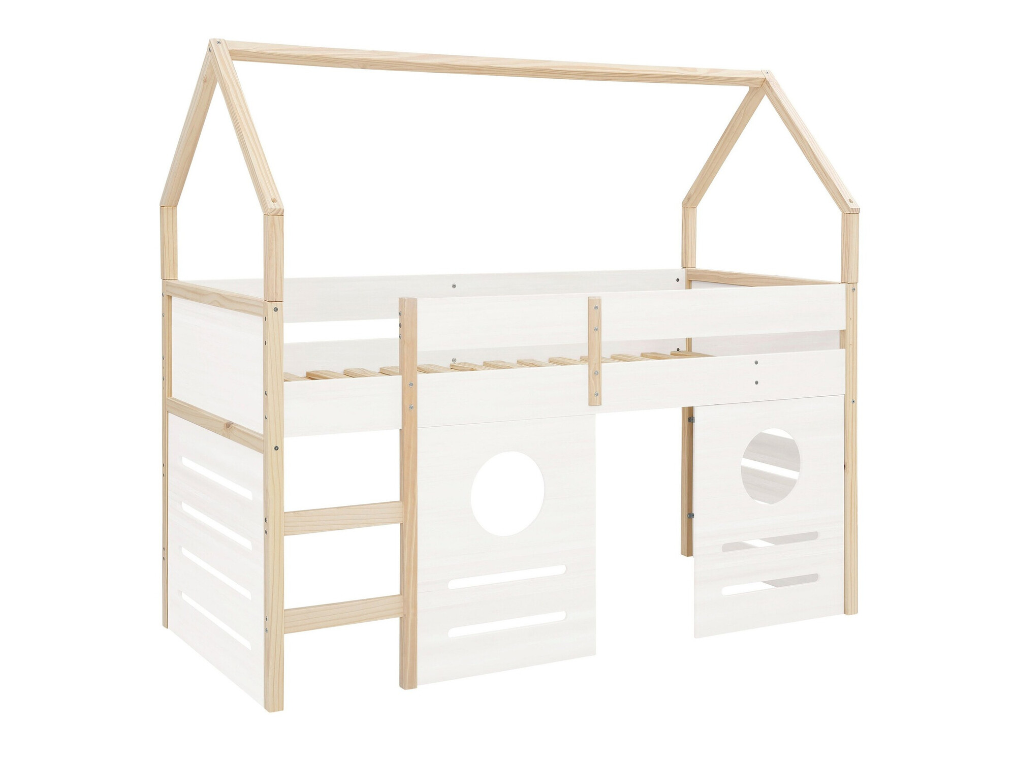 Galériaágy Denton AU111, 90x200, Fa, Közepes sűrűségű farostlemez, Ágyrács, 96x205x184cm, Fenyő