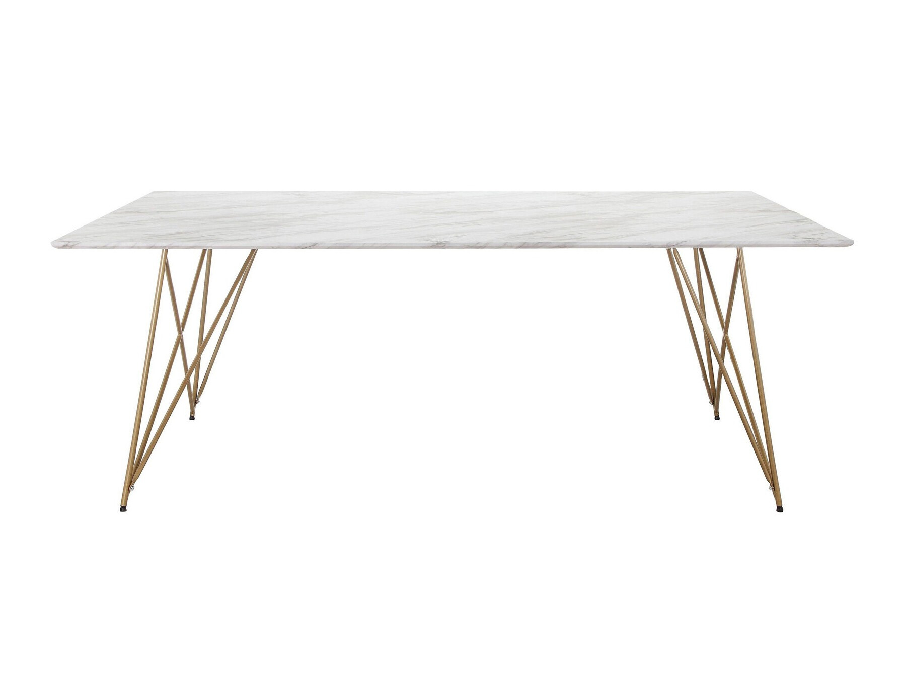 Asztal Denton 1392, Fehér márvány, Aranysárga, 76x100x200cm, Közepes sűrűségű farostlemez, Fém