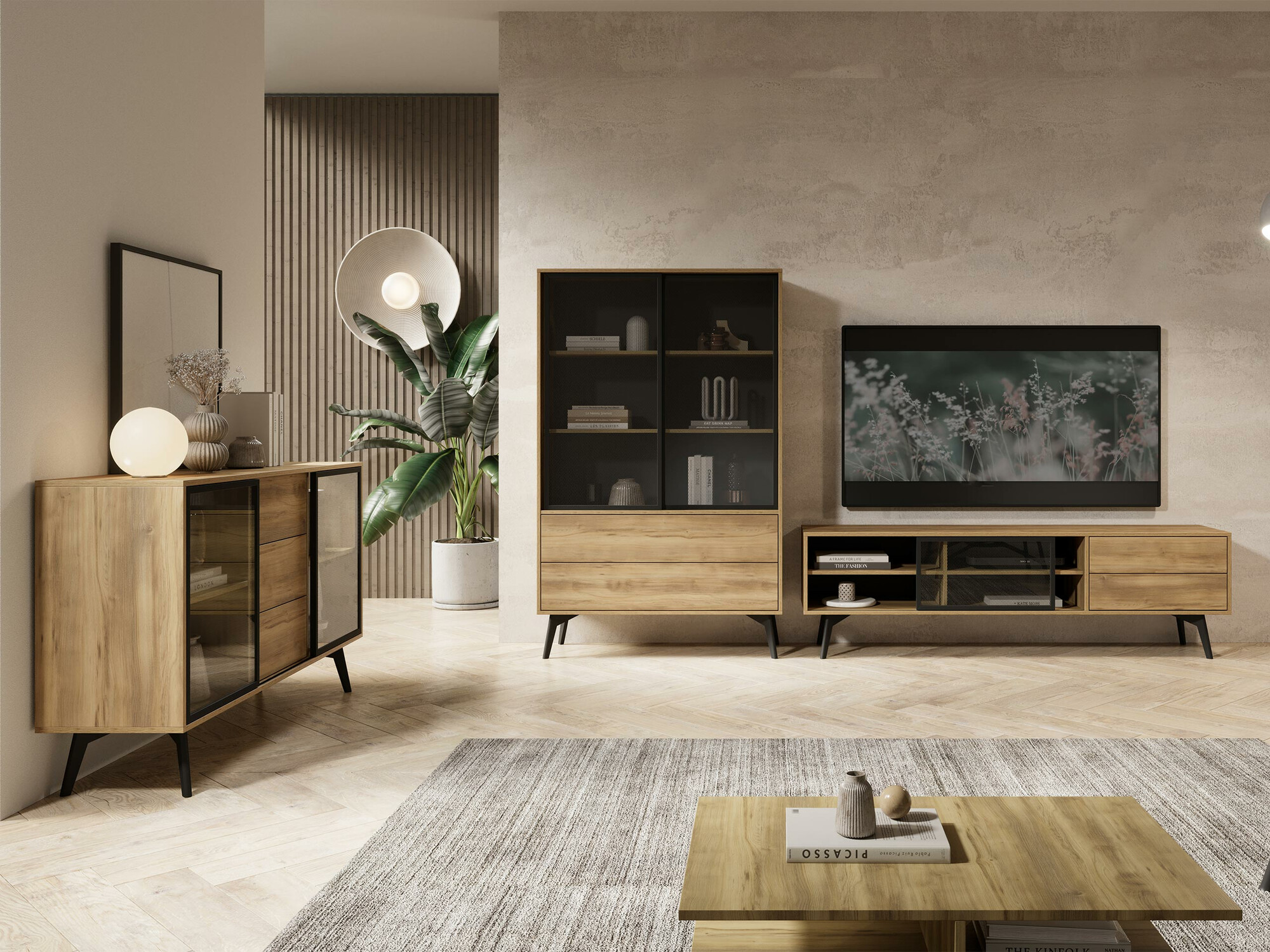 Nappali szett Lima 130, Tölgy, Fekete, Lábak: Fa