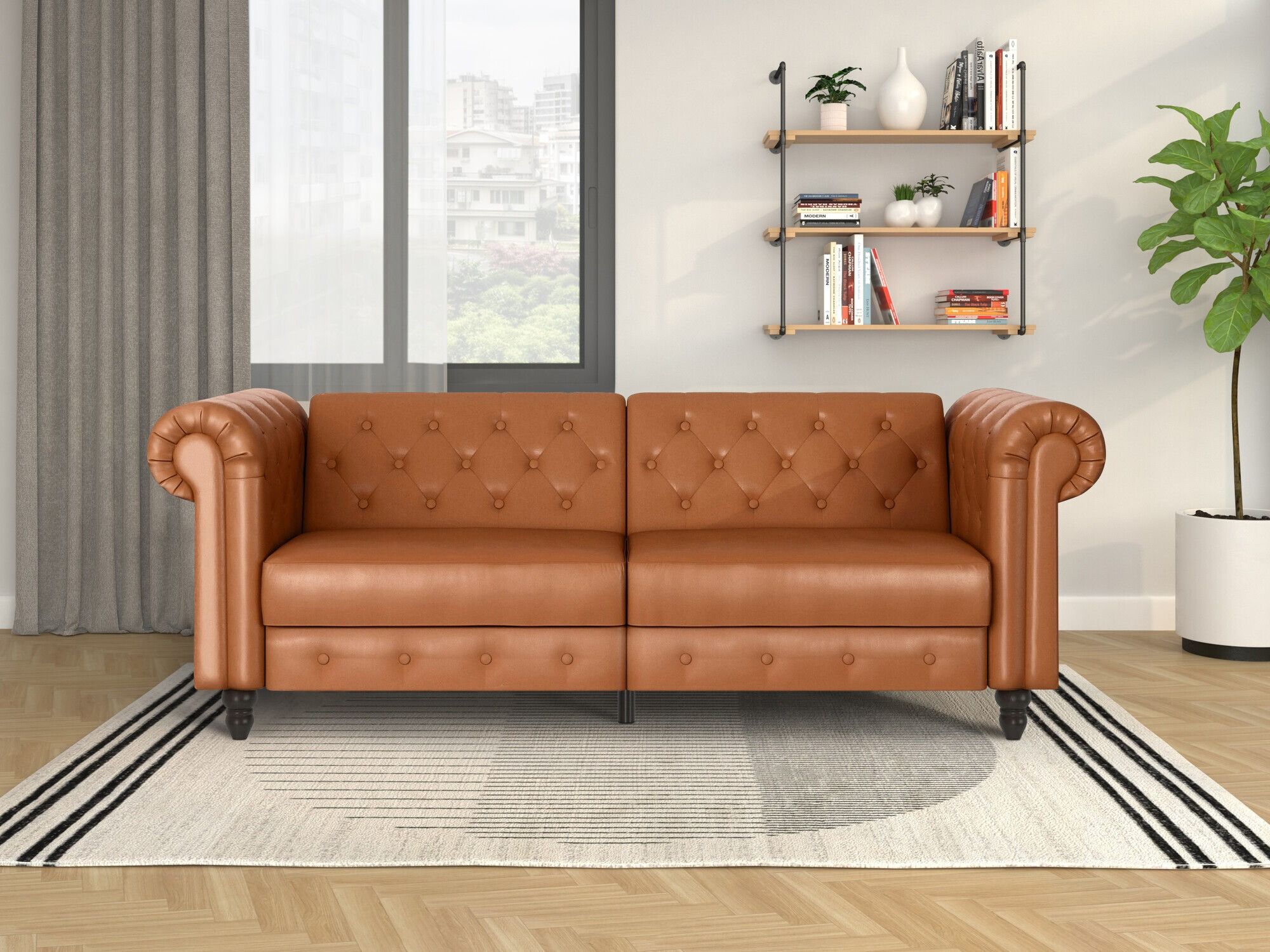 Chesterfield kanapé Tulsa 217, Barna, 83x236x87cm, Lábak: Fa