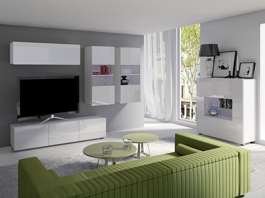 Nappali szett Providence B115, Fehér, Fényes fehér, Lábak: Műanyag