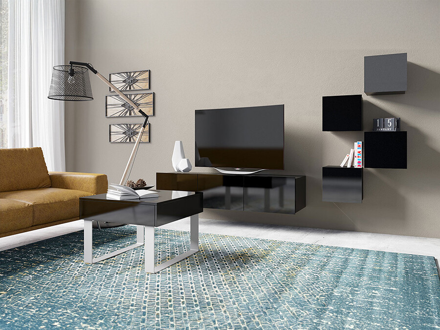 Nappali szett Providence B137, Fekete, Fényes fekete, Lábak: Fém