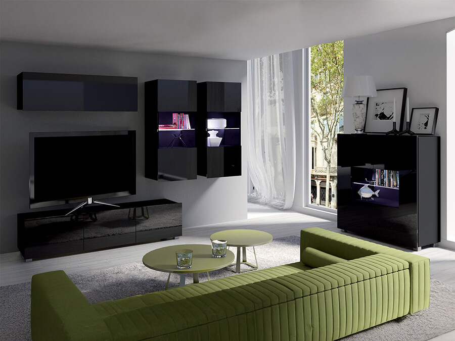 Nappali szett Providence B110, Fekete, Fényes fekete, Fehér, Fényes fehér, Lábak: Műanyag