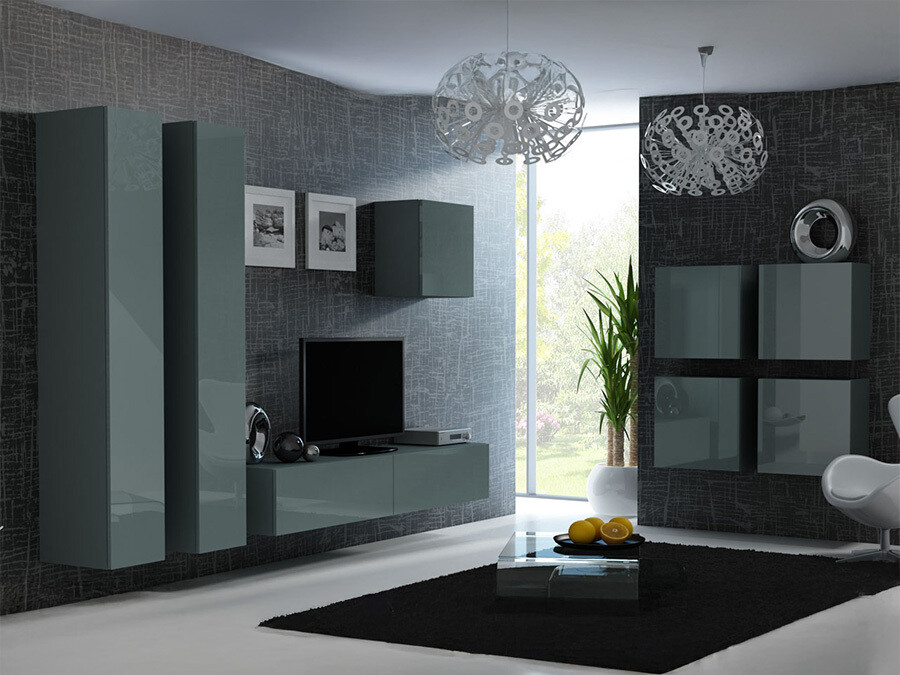 Nappali szett Charlotte A110, Fényes szürke, Szürke, 180x40cm