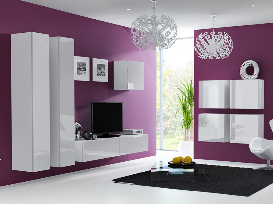 Nappali szett Charlotte A110, Fényes fehér, Fehér, 180x40cm